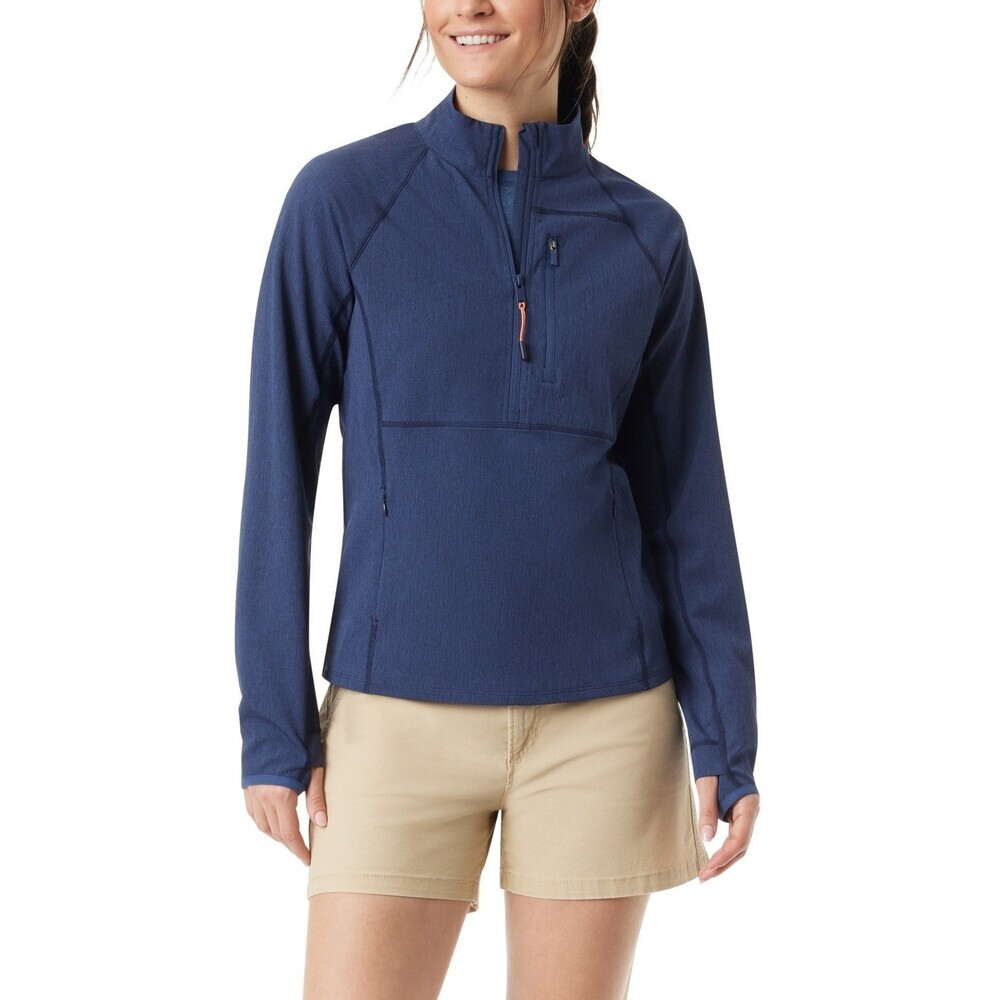 Bass Outdoor Jacket Womens Small Navy Half Zip Mock Neck Raglan Sleeve FTS354